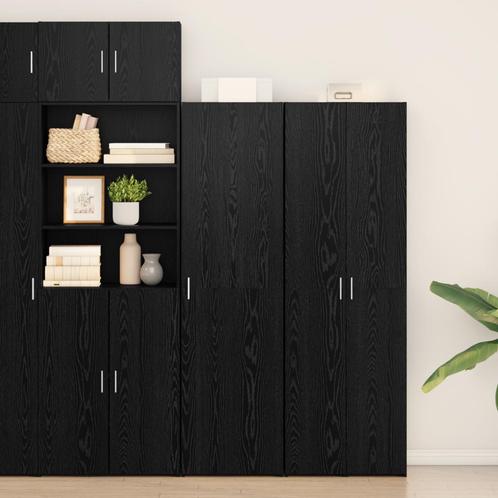 vidaXL Hoogkast Zwart Eiken 50x42.5x185 cm Geëngineerd Hout, Maison & Meubles, Armoires | Dressoirs, Envoi