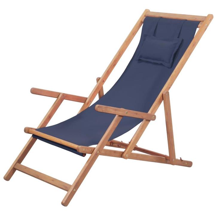 vidaXL Strandstoel inklapbaar stof en houten frame blauw, Tuin en Terras, Tuinstoelen, Nieuw, Verzenden