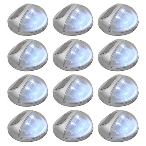 vidaXL LED-wandlampen solar rond zilver 12 st, Tuin en Terras, Buitenverlichting, Nieuw, Verzenden