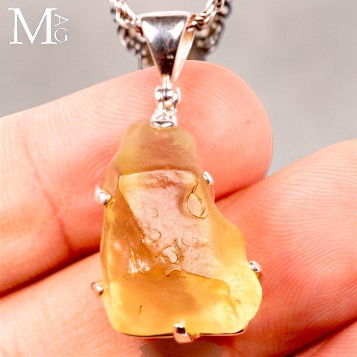 Zilveren hanger met natuurlijk Libische woestijnglas -, Verzamelen, Mineralen en Fossielen