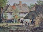 Jan Koning (1895 - 1989) - Boerenerf met paarden, Antiek en Kunst
