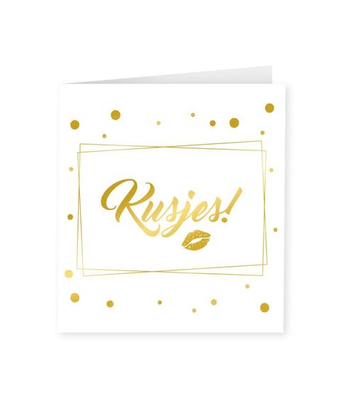 Kaart Kusjes Goud Wit 15cm, Hobby en Vrije tijd, Feestartikelen, Nieuw, Verzenden