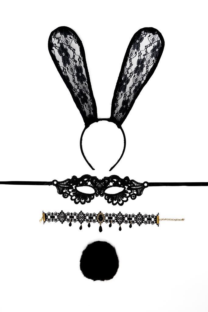 Haarband Set Bunny Zwart Kant Konijn Oren Masker Staart Chok, Kleding | Dames, Carnavalskleding en Feestkleding, Nieuw, Ophalen of Verzenden