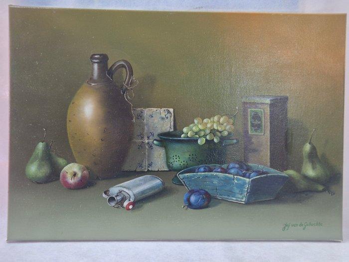 Jef van de Gehuchte (1946) - Stilleven met fruit, drinkbus,, Antiek en Kunst, Kunst | Schilderijen | Klassiek