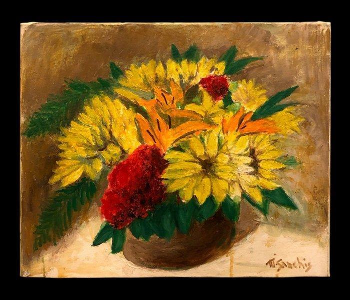 Michel Sanchis (1922-2018) - Fleurs Jaunes, Antiquités & Art, Art | Peinture | Classique