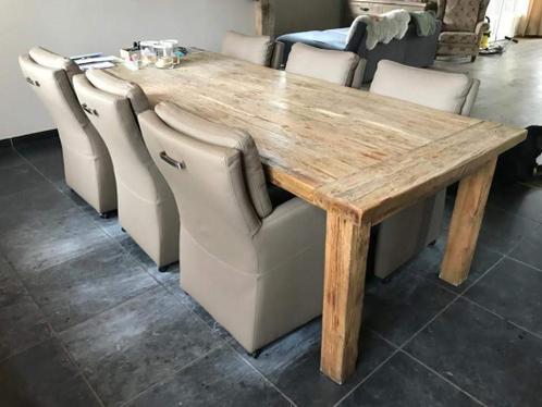 Set van 6 leren eetkamerfauteuils - met armleuning en wieltj