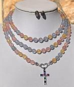 Morganeta Natural met Katholieke kruis en oorbellen met, Antiek en Kunst