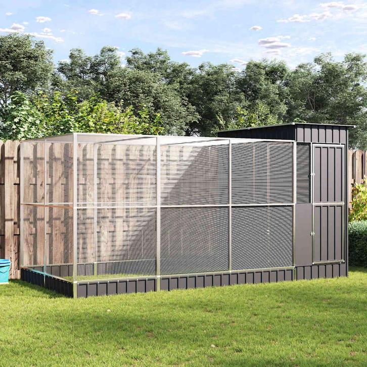 vidaXL Volière met verlengstuk zilver 416x203x216 cm staal, Dieren en Toebehoren, Vogels | Toebehoren, Nieuw, Verzenden