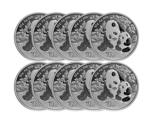 China. 10 x 2024 30g ¥10 CNY Silver Panda Coin BU (In, Postzegels en Munten, Edelmetalen en Baren