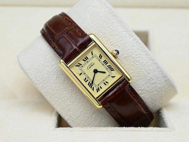 Cartier Tank Ref. 5057001 Year 1990s (Box), Handtassen en Accessoires, Horloges | Dames, Leer, Zo goed als nieuw, Goud, Overige merken