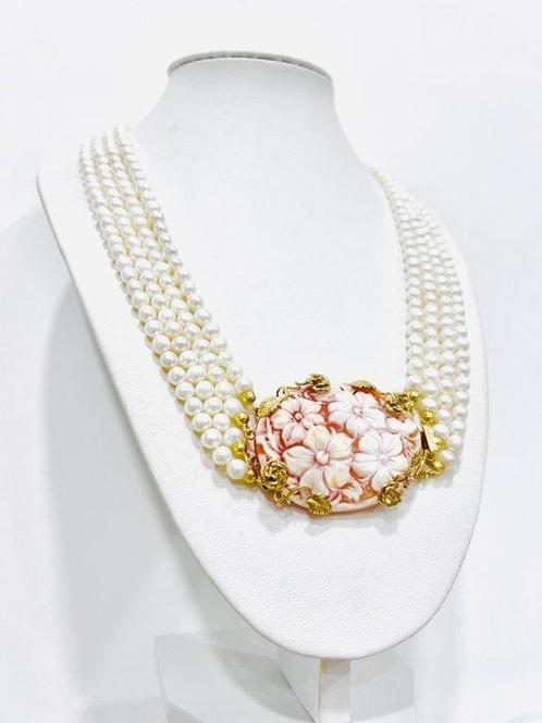 Sans Prix de Réserve - Collier Argent - Perle - Camée, Handtassen en Accessoires, Kettingen