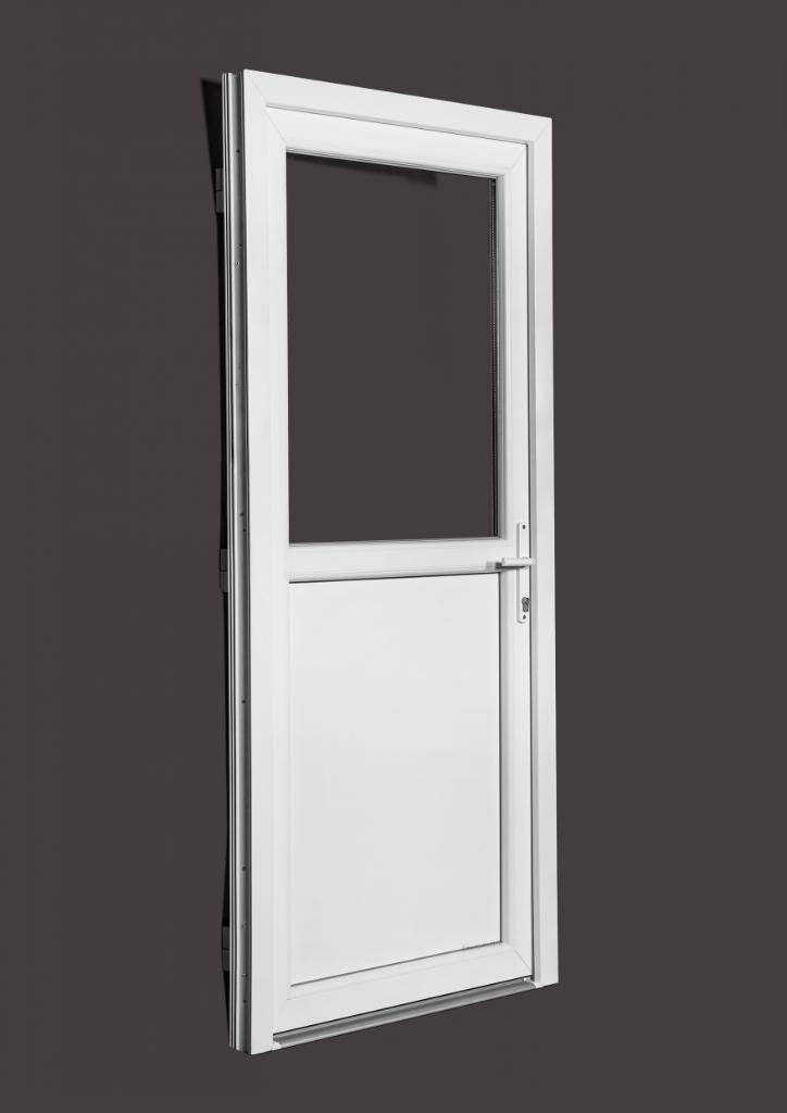 PVC Deur 1/2 glas Basic Plus b98xh215 cm wit R, Doe-het-zelf en Bouw, Deuren en Vliegenramen, Nieuw, Glas, Kunststof, Metaal, Buitendeur