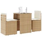 vidaXL 3-delige Bistroset met kussens poly rattan beige, Tuin en Terras, Verzenden, Nieuw