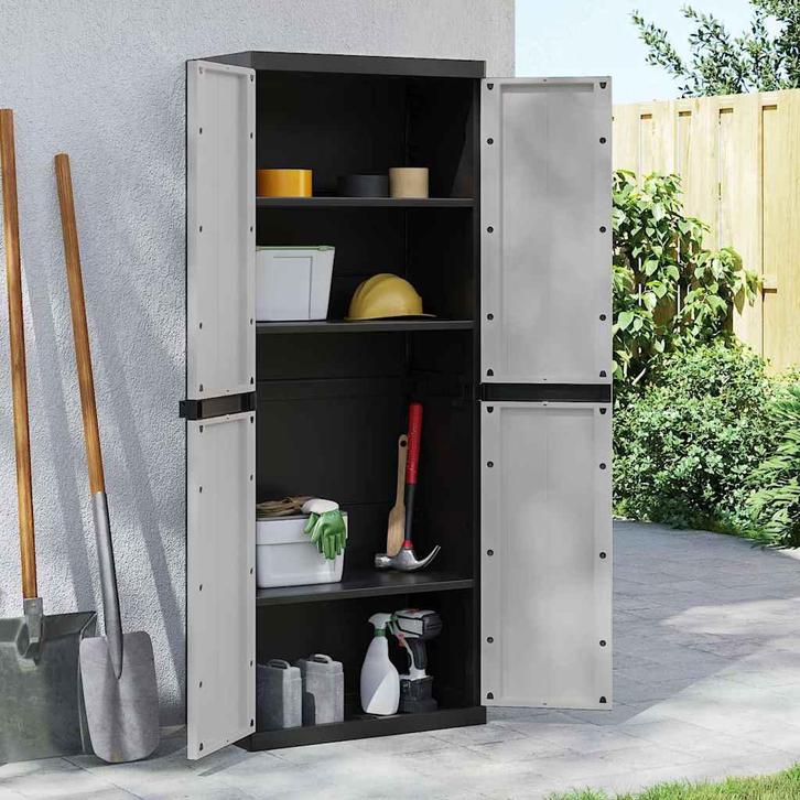 vidaXL Tuinkast 65x37x165 cm polypropeen grijs en zwart, Huis en Inrichting, Kasten | Overige, Nieuw, Verzenden
