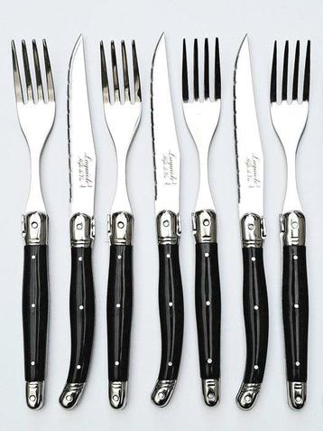 Laguiole - 6x Forks & 6x knives - Black - style de -