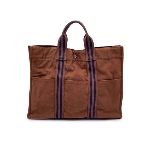 Hermès - Vintage Brown Cotton Fourre Tout MM - Sac, Bijoux, Sacs & Beauté, Sacs | Sacs Femme