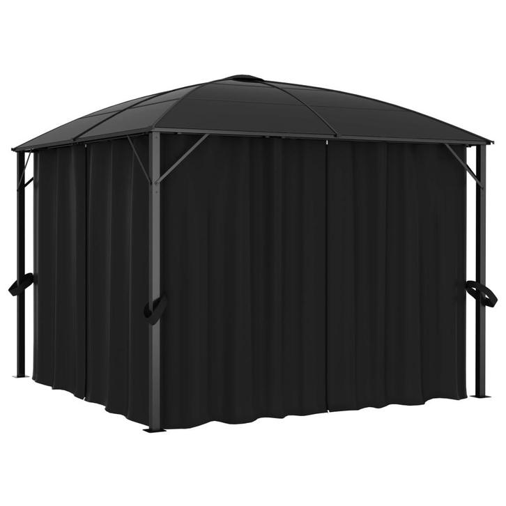vidaXL Prieel met gordijnen 300x300x265 cm antraciet, Tuin en Terras, Partytenten, Nieuw, Verzenden