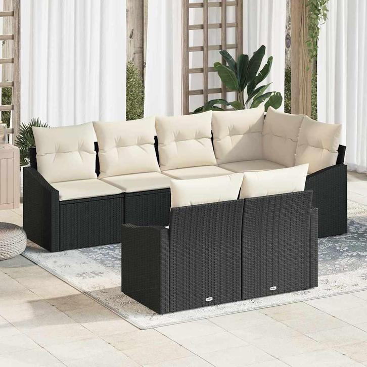 vidaXL Tuin Eettafel Set met kussen met opslag 7 pcs Zwart, Tuin en Terras, Tuinsets en Loungesets, Nieuw, Verzenden
