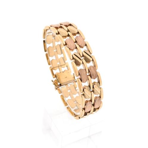8 Krt. Bicolor schakel armband | 19 cm (dames armband), Handtassen en Accessoires, Antieke sieraden, Goud, Ophalen of Verzenden