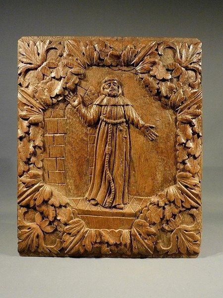 panneau de sculpture sur bois Saint François dAssise. -, Antiquités & Art, Antiquités | Autres Antiquités