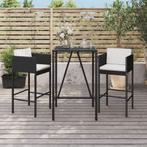 vidaXL 3-delige Tuinbarset met kussens poly rattan zwart, Tuin en Terras, Verzenden, Nieuw