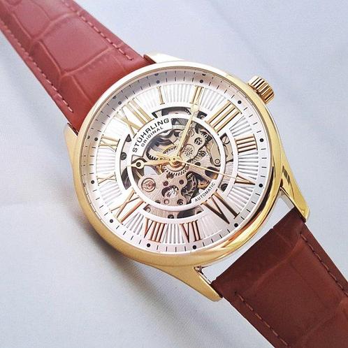 Stührling Original - Automatic - Skeleton - Gold - New -, Handtassen en Accessoires, Horloges | Heren