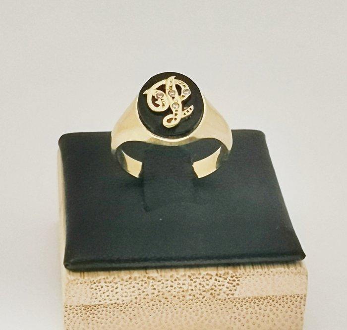 Zonder minimumprijs - Ring - 18 karaat Geel goud - Onix, Handtassen en Accessoires, Ringen