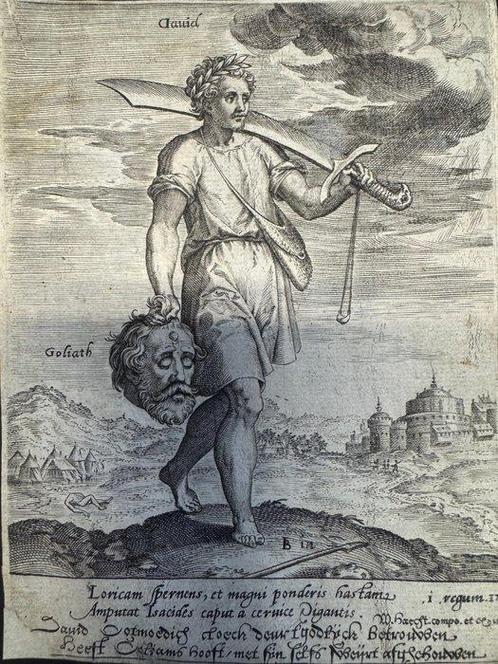 Hieronymus Wierix (1553-1619) - Davide con la testa di Golia, Antiek en Kunst, Antiek | Overige Antiek