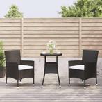 vidaXL 3-delige Bistroset met kussens poly rattan zwart, Tuin en Terras, Verzenden, Nieuw