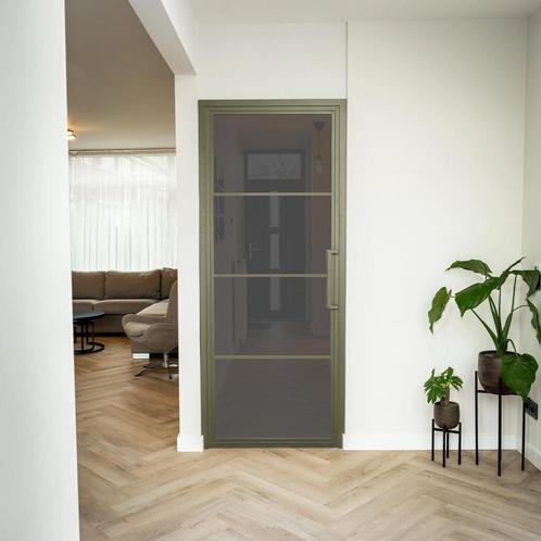 Stalen Binnendeur - Olijfgroen - 4 Vlaks - Rook glas, Doe-het-zelf en Bouw, Deuren en Vliegenramen, Nieuw, Metaal, Binnendeur