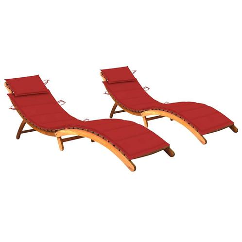 vidaXL Ligbedden 2 st met kussens massief acaciahout, Tuin en Terras, Ligbedden, Nieuw, Verzenden