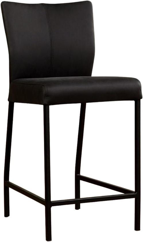 Zwarte leren moderne barkruk - poot vierkant zwart - Rancho, Huis en Inrichting, Barkrukken, 90 cm of meer, Met voetsteun, 1 kruk