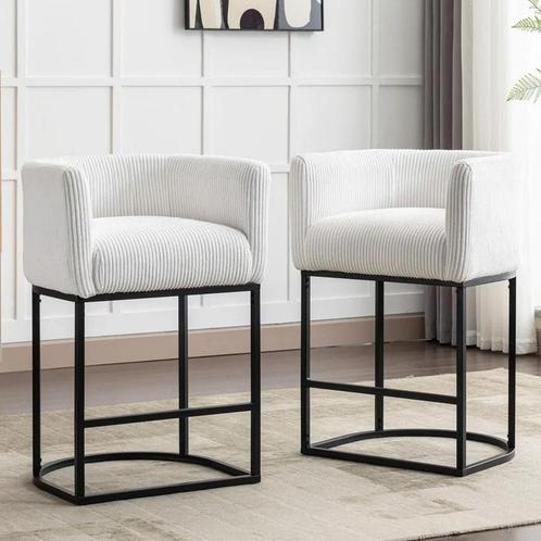 2x barkruk -  met rugleuning - wit met zwart  - ribstof -, Huis en Inrichting, Barkrukken, Verzenden