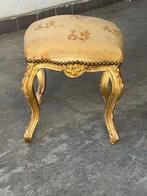 Pouf - Bois, Textile - Repose-pieds vintage, Antiquités & Art