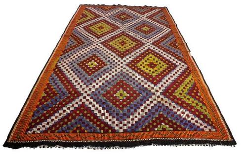 Turkse Oosterse Wol - Kelim - 190 cm - 370 cm, Huis en Inrichting, Stoffering | Tapijten en Vloerkleden