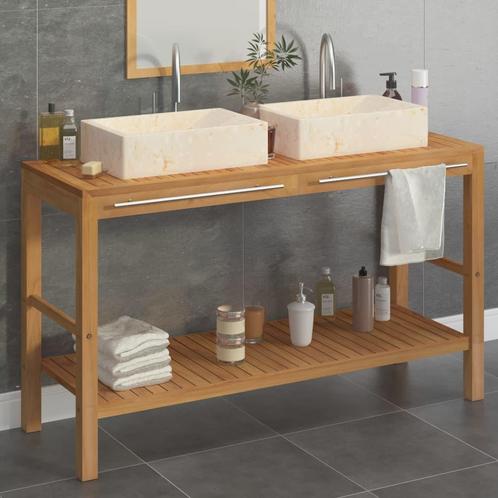 vidaXL Armoire de toilette en teck solide avec lavabos, Maison & Meubles, Tables | Coiffeuses, Neuf, Envoi