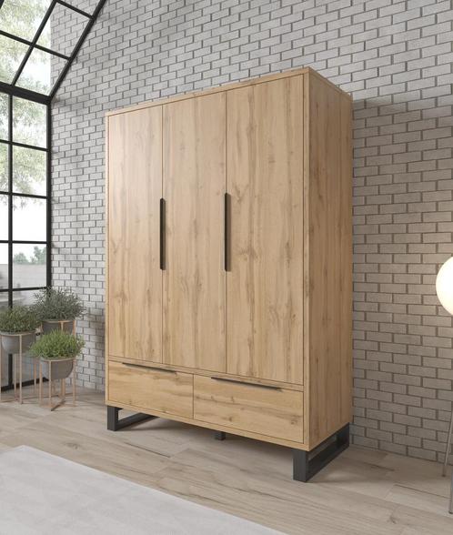 Kledingkast 145cm eiken zwart scharnierdeuren Garderobekast, Huis en Inrichting, Kasten | Overige, Nieuw, Verzenden