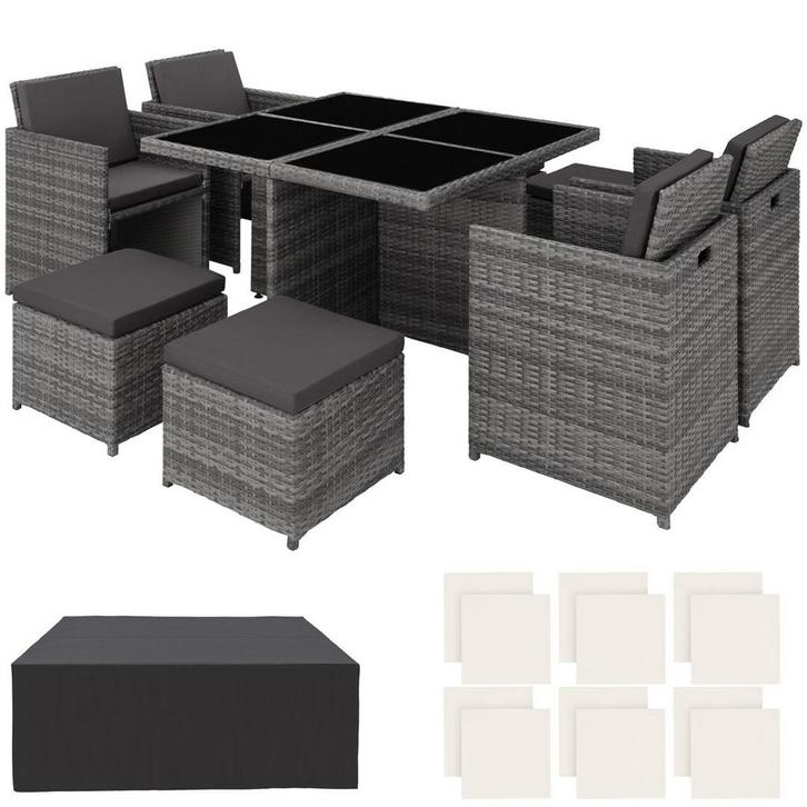 tectake Wicker zitgroep Manhattan 4+4+1 met aluminium frame, Tuin en Terras, Tuinsets en Loungesets, Verzenden