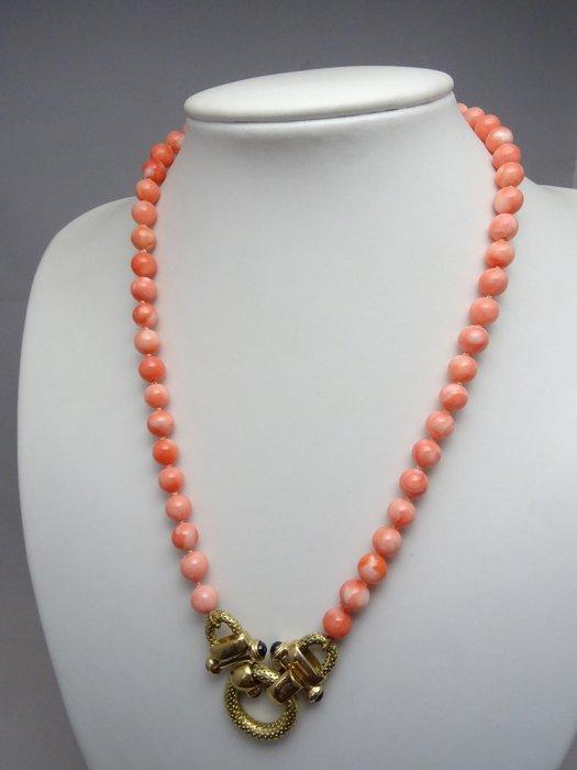 Halsketting - 18 karaat Geel goud Koraal - Saffier, Handtassen en Accessoires, Kettingen