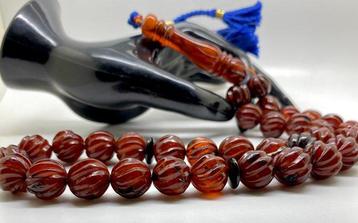 Chapelet de méditation islamique Tesbih en ambre sculpté
