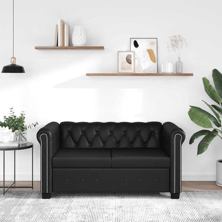 vidaXL Tweezitsbank Chesterfield-stijl kunstleer zwart, Huis en Inrichting, Zetels | Zetels, Nieuw, Verzenden