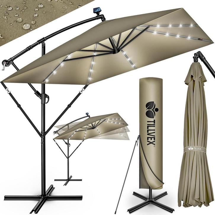 Tillvex® LED Parasol - Rechthoekig - 235x235cm - Verstelbaar, Tuin en Terras, Overige Tuin en Terras, Verzenden
