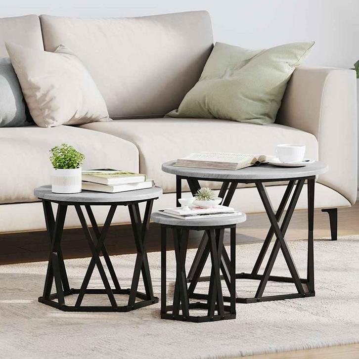 vidaXL Nestende Side Table 3 pcs Grijs Sonoma Engineered, Huis en Inrichting, Tafels | Salontafels, Nieuw, Verzenden