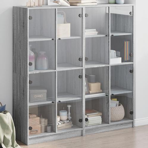 vidaXL Boekenkast met deuren 136x37x142 cm hout grijs sonoma, Huis en Inrichting, Kasten | Dressoirs, Nieuw, Verzenden