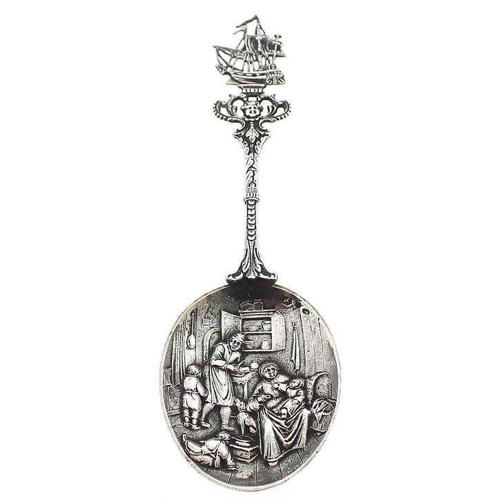 Zilveren geboortelepel; Oud Hollands 1922 | Vintage, Antiek en Kunst, Antiek | Zilver en Goud, Zilver, Ophalen of Verzenden