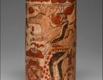 Précolombien - Maya Céramique Superbe cylindre avec prêtre -