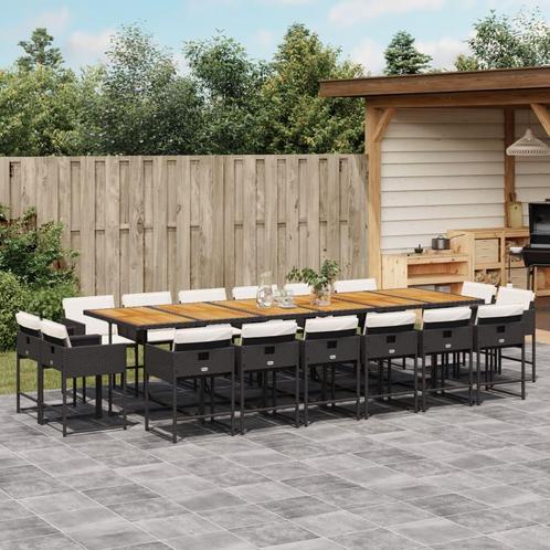 vidaXL 17-delige Tuinset met kussens poly rattan zwart, Tuin en Terras, Tuinsets en Loungesets, Tuinset, Nieuw, Verzenden