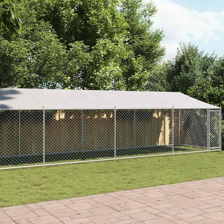 vidaXL Hondenhok met dak en deur 10x2x2 m gegalvaniseerd, Dieren en Toebehoren, Hondenbenches, Nieuw, Verzenden