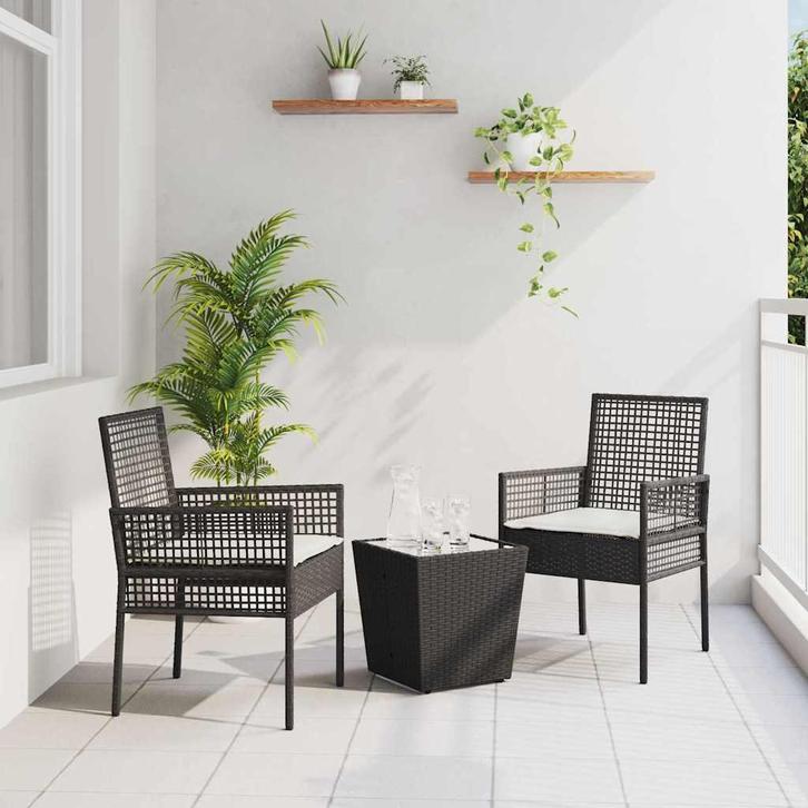 vidaXL Tuin Bistro Set 3 pcs Zwart Poly rattan, Tuin en Terras, Tuinsets en Loungesets, Nieuw, Verzenden