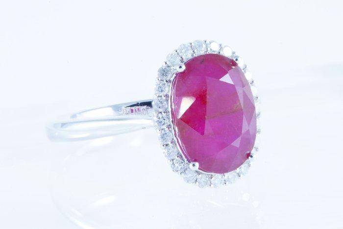 Zonder minimumprijs - Ring Platina - 4.27ct. tw. Robijn -, Handtassen en Accessoires, Ringen